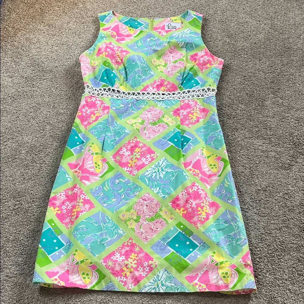 Vintage White Label Patchwork Lilly Pulitzer Embroidered Waist Pink Green Blue 6